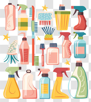 Cleaning Supplies - Illustration Of Cleaning Products Collection Transparent PNG