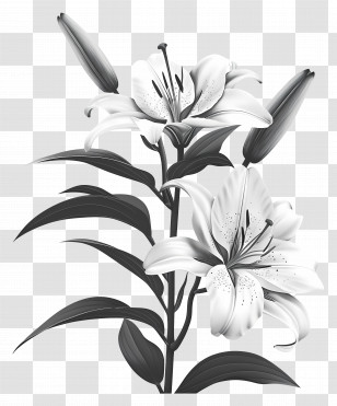 Lily White - Black And White Lilies Illustration Transparent PNG