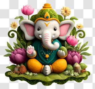 Ganesh Chaturthi - Colorful Ganesha With Lotus Transparent PNG