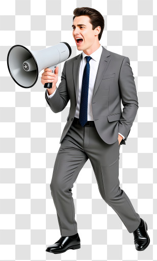 Businessman Shouting With Megaphone - Walking Businessman With Megaphone Transparent PNG