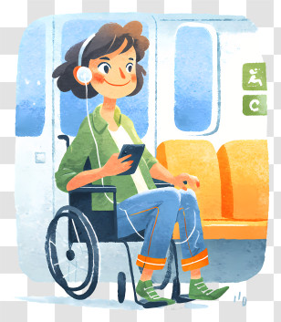Riding Wheelchair On Public Transport - Woman Commuter In Wheelchair Transparent PNG