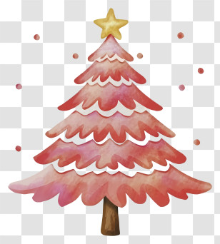 Watercolor Painting - Festive Red Christmas Tree Illustration Transparent PNG