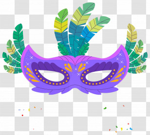 Brazilian Carnival - Colorful Carnival Mask With Feathers Transparent PNG