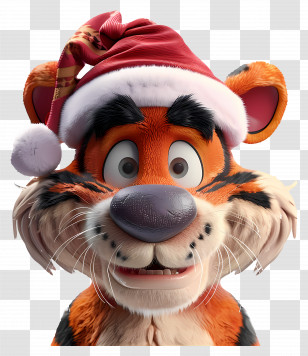 Tigger Christmas - Festive Cartoon Tiger With Santa Hat Transparent PNG