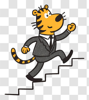 Tiger Climbing Stairs - Tiger In Suit Climbing Stairs Transparent PNG