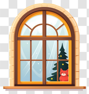 Snowy Landscape - Window With Cat And Christmas Tree Transparent PNG