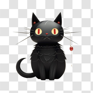 Halloween
 - Illustration Of Black Cat With Red Pendant Transparent PNG