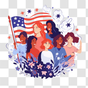 Womens Equality Day - Illustration Of Diverse Women Holding American Flag Transparent PNG