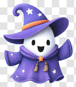 Cute Ghost In Witch Outfit - Happy Purple Wizard Ghost Transparent PNG