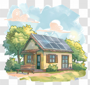 Cartoon House - Solar-Powered Eco-Friendly House Illustration Transparent PNG