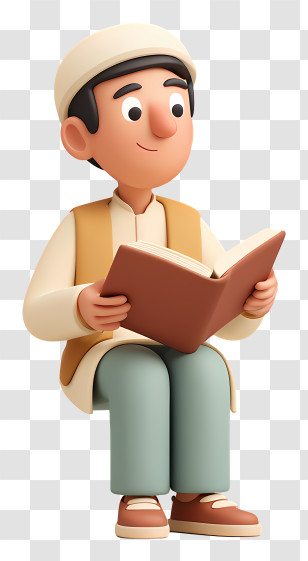 Muslim Man Reading The Quran - Cartoon Character Reading A Book Transparent PNG