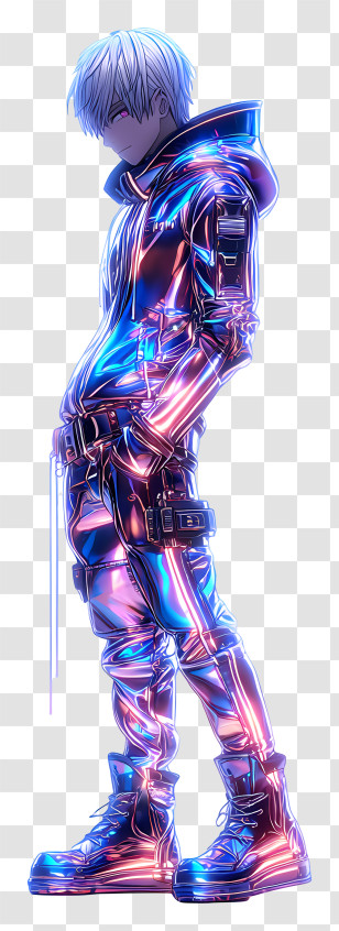 Neon Cyber Anime - Neon Cyberpunk Character In Reflective Jacket Transparent PNG