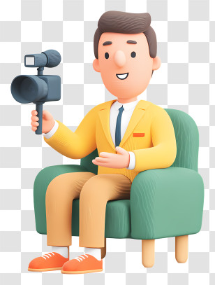 Businessman Giving Live Interview - Man Holding A Camera On A Chair Transparent PNG