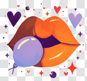 Cartoon Lips - Orange Lips With Balloon And Hearts Transparent PNG