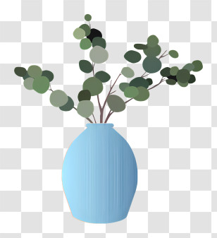 Blue Vase - Blue Vase With Green Leaves Transparent PNG