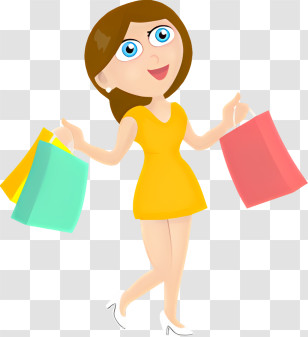 Woman Shopping - Woman With Shopping Bags In Yellow Dress Transparent PNG