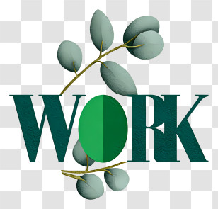 Work - WORK Typography Logo With Leaf Transparent PNG