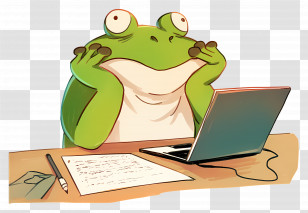 Confused Frog - Funny Frog Cartoon Working At Desk Transparent PNG