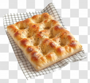 Focaccia Bread - Focaccia Bread On Checkered Cloth Transparent PNG