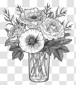 Vase - Black And White Floral Vase Illustration Transparent PNG