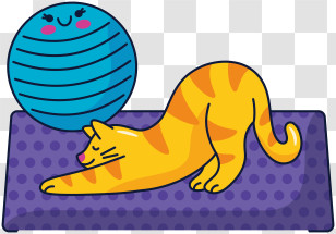 Cat Doing Yoga - Yellow Cat Playing With A Ball Transparent PNG