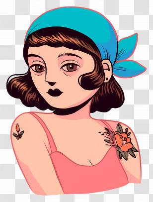 Retro Girl Tattoo - Stylish Woman With Tattoos Transparent PNG