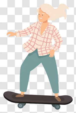 Grandma Playing Skateboard - Woman Skateboarding In Casual Outfit Transparent PNG