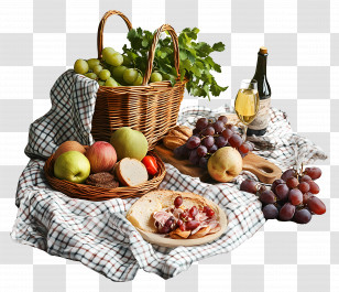 Picnics - Picnic Basket With Fruits And Wine Transparent PNG