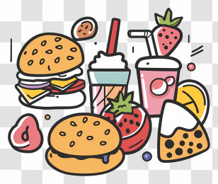 Cartoon Food - Colorful Fast Food Doodle Illustration Transparent PNG