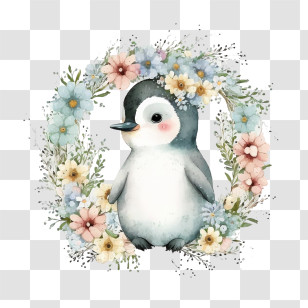 Cute Penguin
 - Baby Penguin Surrounded By A Floral Wreath Transparent PNG