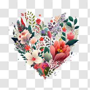 Heart And Flowers
 - Heart-Shaped Floral Arrangement Artwork Transparent PNG