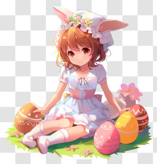 Anime - Anime Girl With Easter Eggs And Bunny Ears Transparent PNG