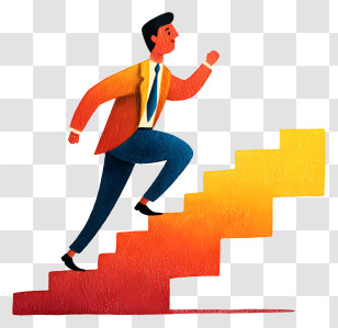 Climbing Stairs To Success - Businessman Climbing Stairs For Career Progress Transparent PNG