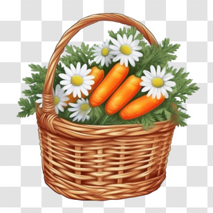 Carrot - Basket With Fresh Carrots And Daisies Illustration Transparent PNG