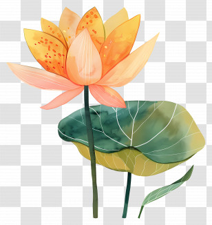 Water Lily - Orange Lotus Flower With Leaf Art Transparent PNG