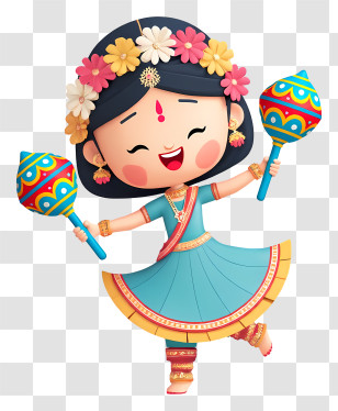 Navratri Lady Dancer - Happy Girl With Maracas Transparent PNG