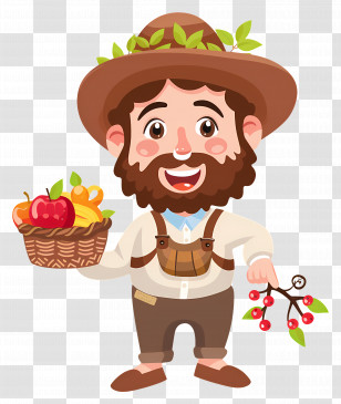 Shavuot - Happy Farmer With Harvest Basket Transparent PNG