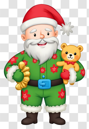 Christmas Santa Claus - Santa With Teddy Bear And Bells Transparent PNG