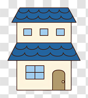 Icon - Minimalist Two-Story Blue Roof Home Illustration Transparent PNG