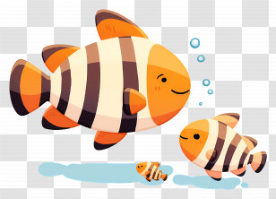 Tropical Fish - Striped Clownfish Family Cartoon Transparent PNG
