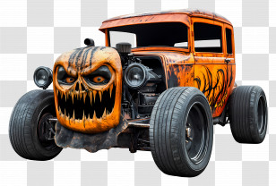 Halloween Monster Truck - Orange Halloween Car With Spooky Face Transparent PNG