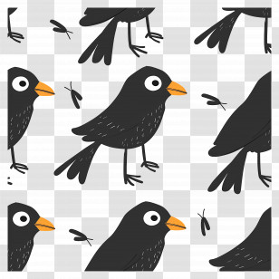 Crow Pattern - Black Bird With Yellow Beak Pattern Transparent PNG