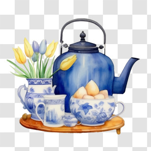 Teapot - Blue Teapot And Ceramics Illustration Transparent PNG