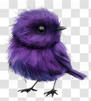 Purple Bird - Adorable Purple Bird With Fluffy Feathers Transparent PNG