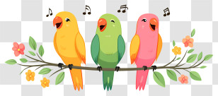 Birds In Tree - Colorful Singing Birds On Branch Transparent PNG