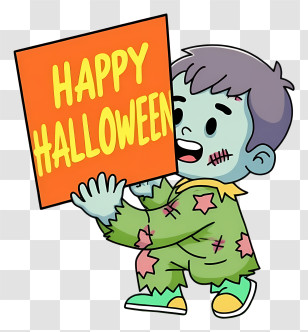 Zombie Happy Halloween - Zombie With Happy Halloween Sign Transparent PNG