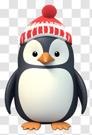 Penguin - Winter Penguin Wearing Red Hat Illustration Transparent PNG