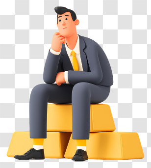 Businessman Sitting Gold Bars - Man Thinking On Gold Bars Transparent PNG