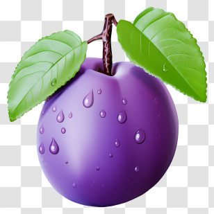 Pastel Plum - Juicy Purple Plum With Fresh Leaves Transparent PNG
