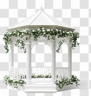Wedding Venue - Elegant White Gazebo With Flowers Transparent PNG
